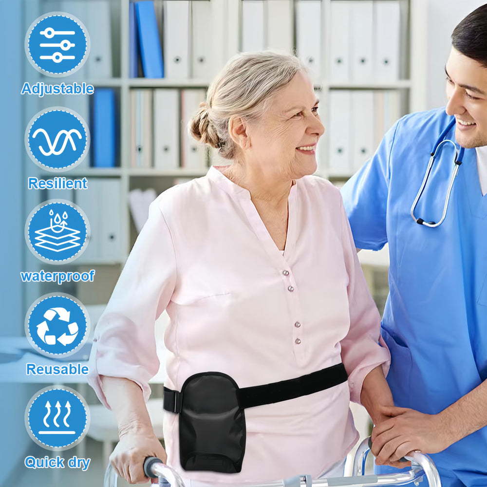 Jeukwud universal-fit cover fits ileostomy, urostomy, and stoma bags.