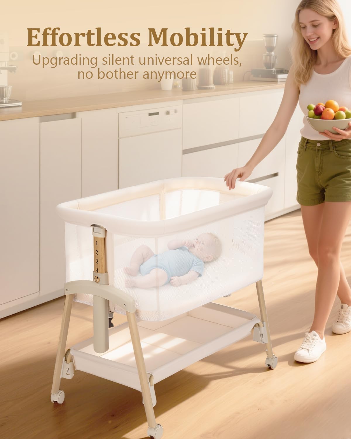JevrJeur Easy-fold bassinet for quick setup and travel convenience.