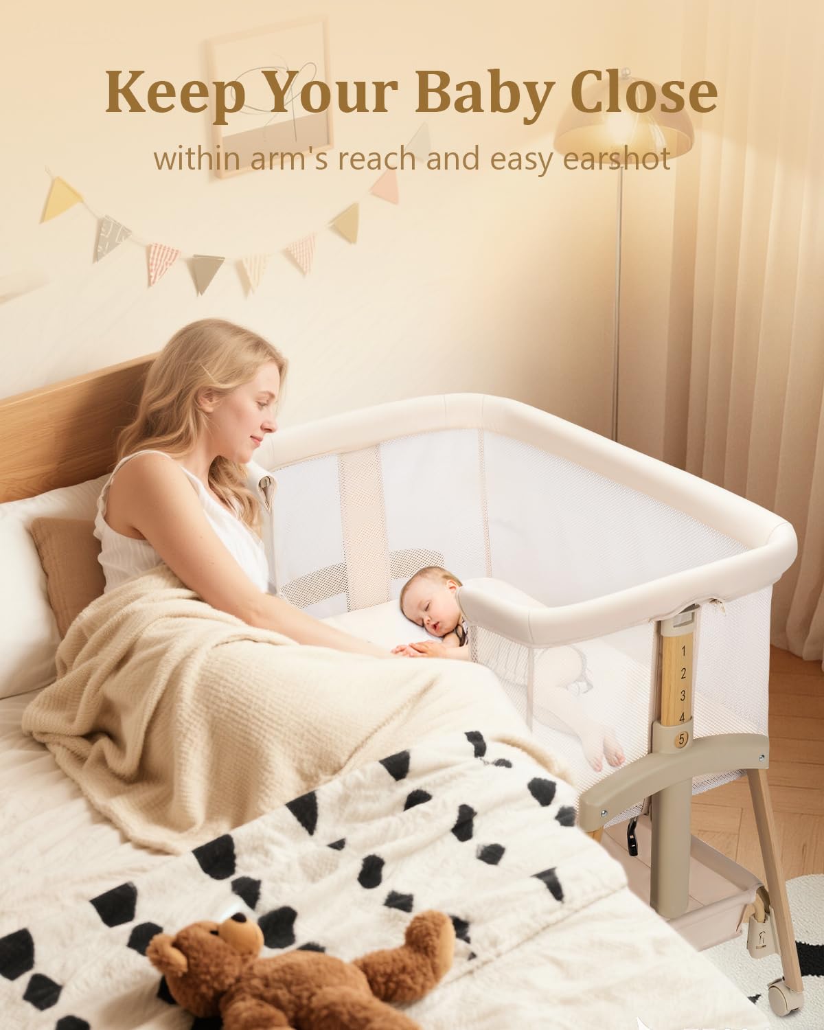 JevrJeur Bassinet with side-zip nursing access for nighttime feeding.