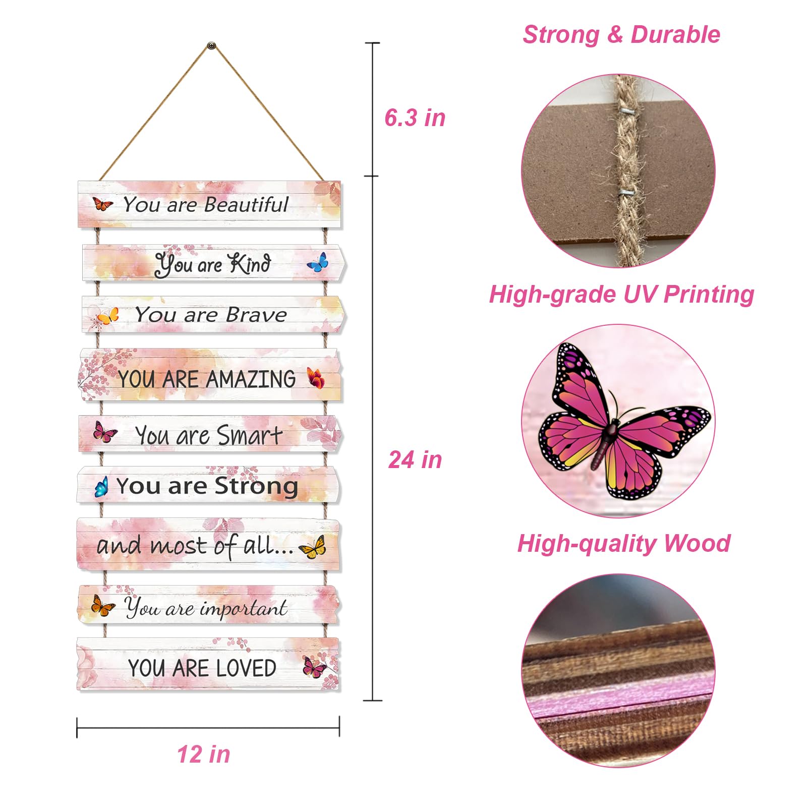 JEVUVU baby girl bedroom decor inspires positivity with warm wooden plaques.