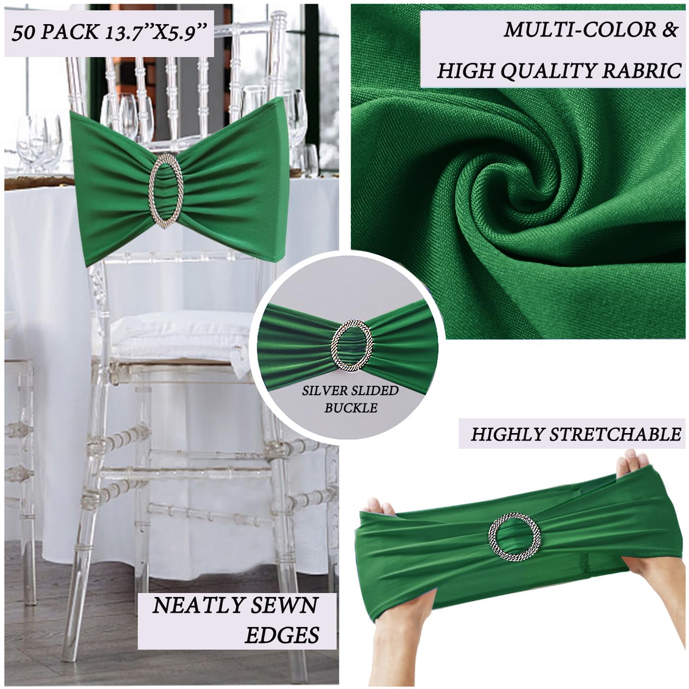 JFDYDM emerald green chair sash on banquet chairs enhances ambience.