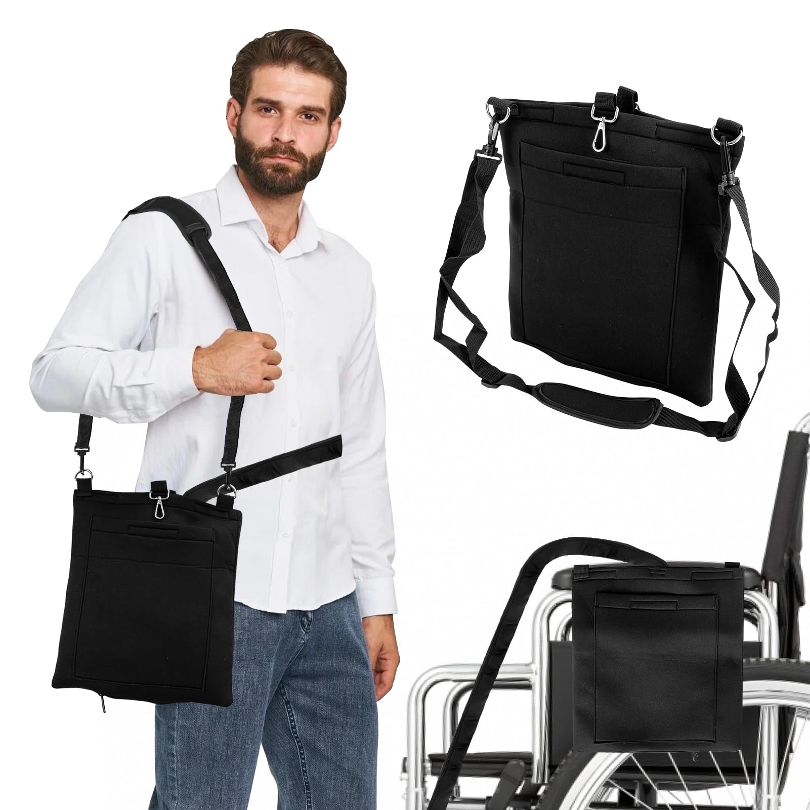JFHNMLW catheter bag holder external pocket for phone and small items.