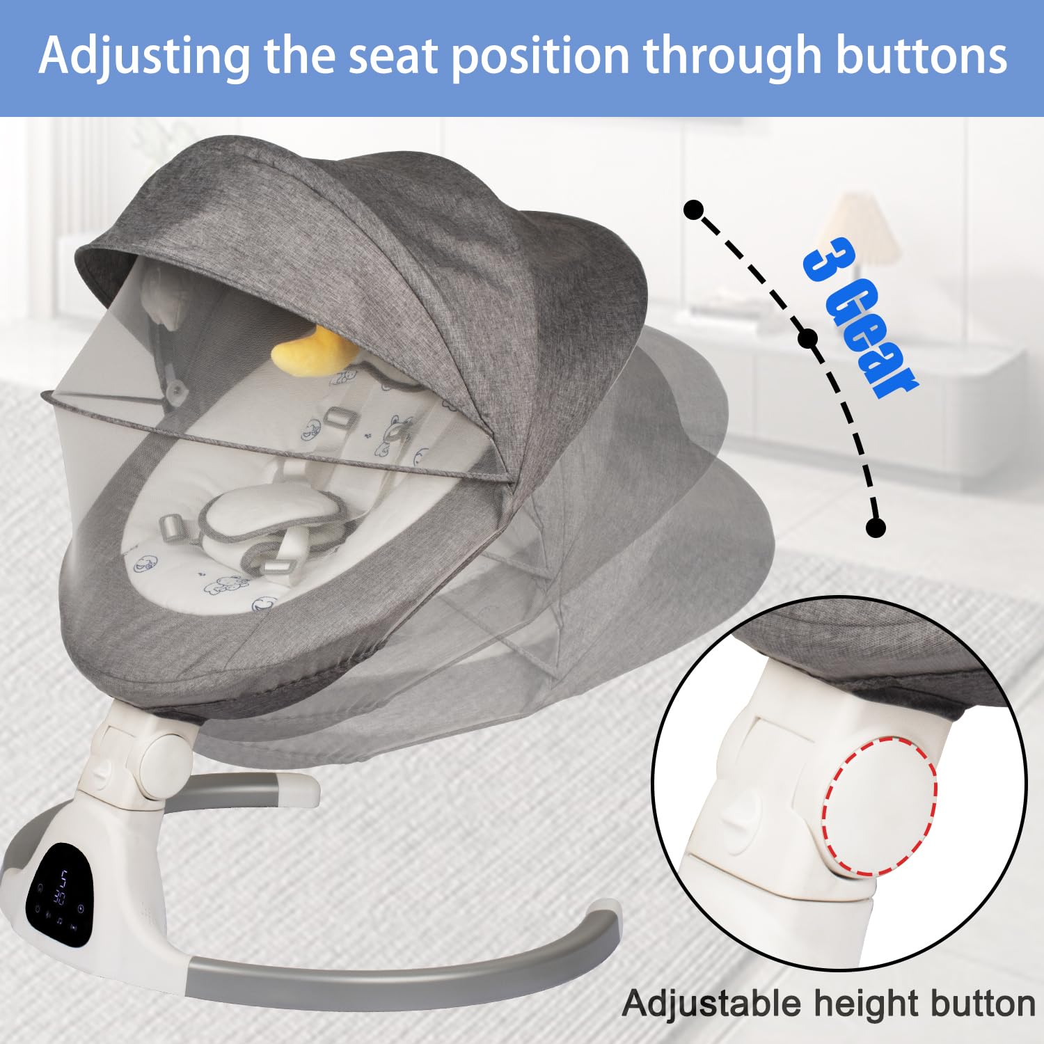 JFOVMCYG baby swing mosquito net feature for worry-free evenings.