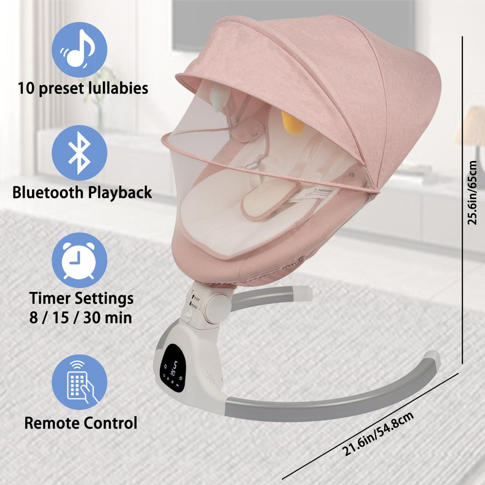 JFOVMCYG electric baby swing indoor outdoor use demonstrates versatile placement.
