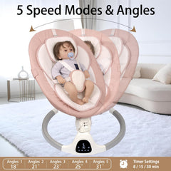 JFOVMCYG electric baby swing pink side view saves space at home.