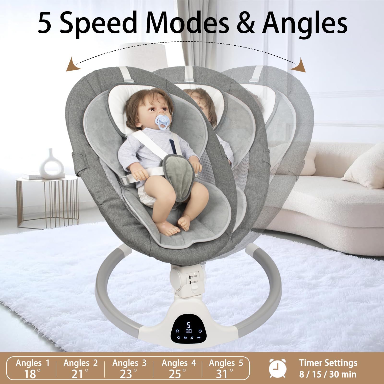 JFOVMCYG baby swing remote-control view enables convenient operation.