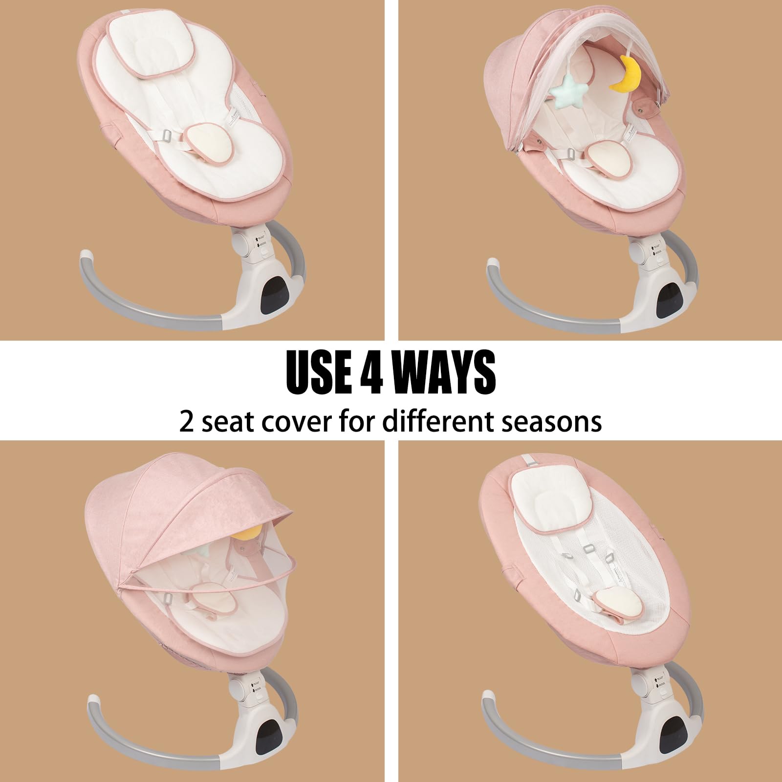 JFOVMCYG electric baby swing seat detail shows soft washable fabric.