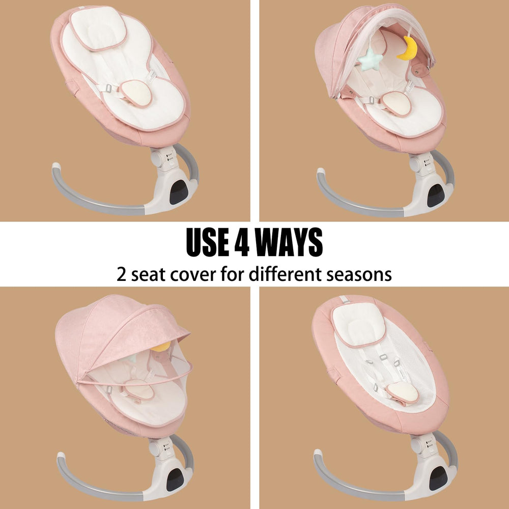 JFOVMCYG electric baby swing seat detail shows soft washable fabric.