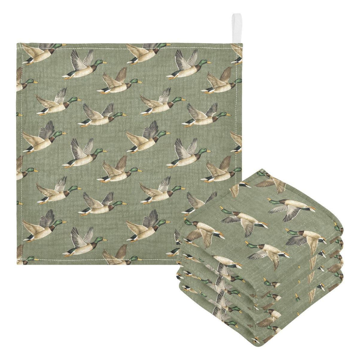 JHKKU Mallard Ducks washcloth shows soft cotton for gentle baby care during every bath.