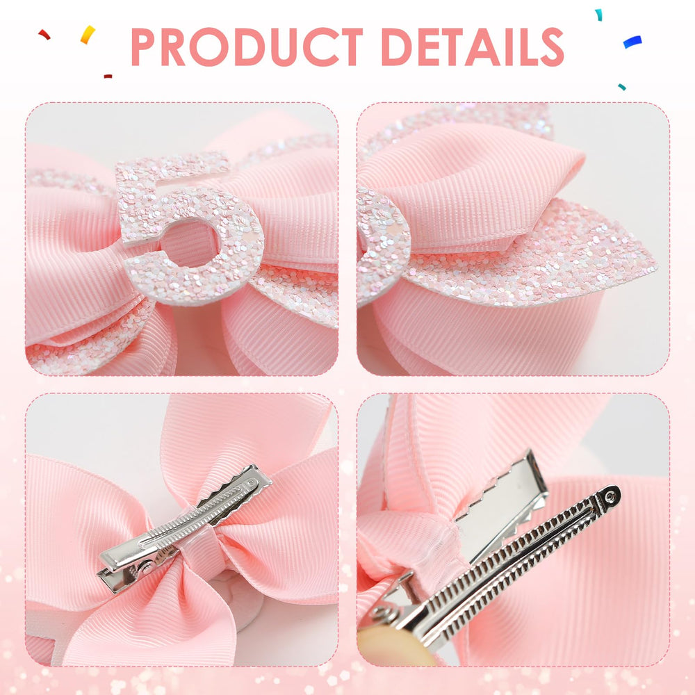 JiaDuo pink birthday bow for 3-year metal clip, comfortable all-day wear at parties.