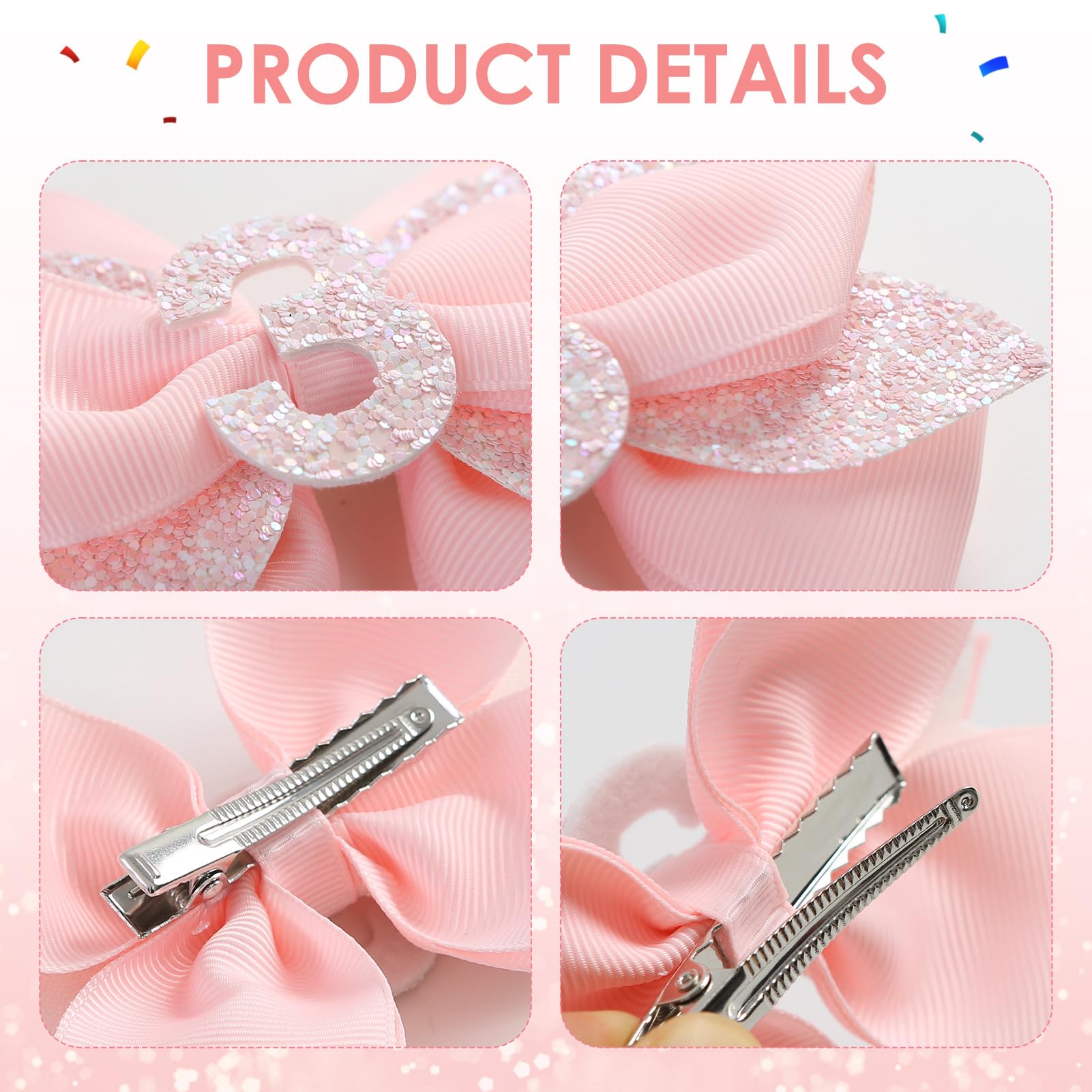Jiaduo pink birthday bow 3-year glitter sequins add festive sparkle