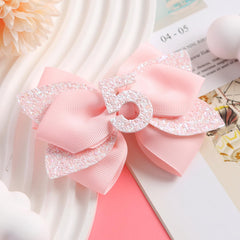 JiaDuo pink birthday bow for 4-year metal clip, glittery detail enhances party outfits.