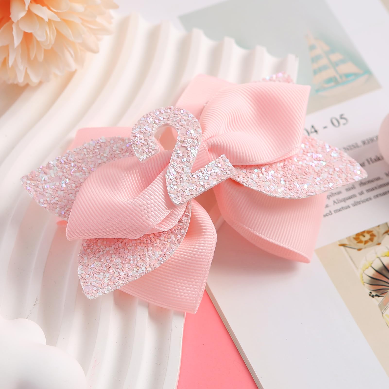 Jiaduo pink birthday bow 4-year style with metal clip for everyday wear.