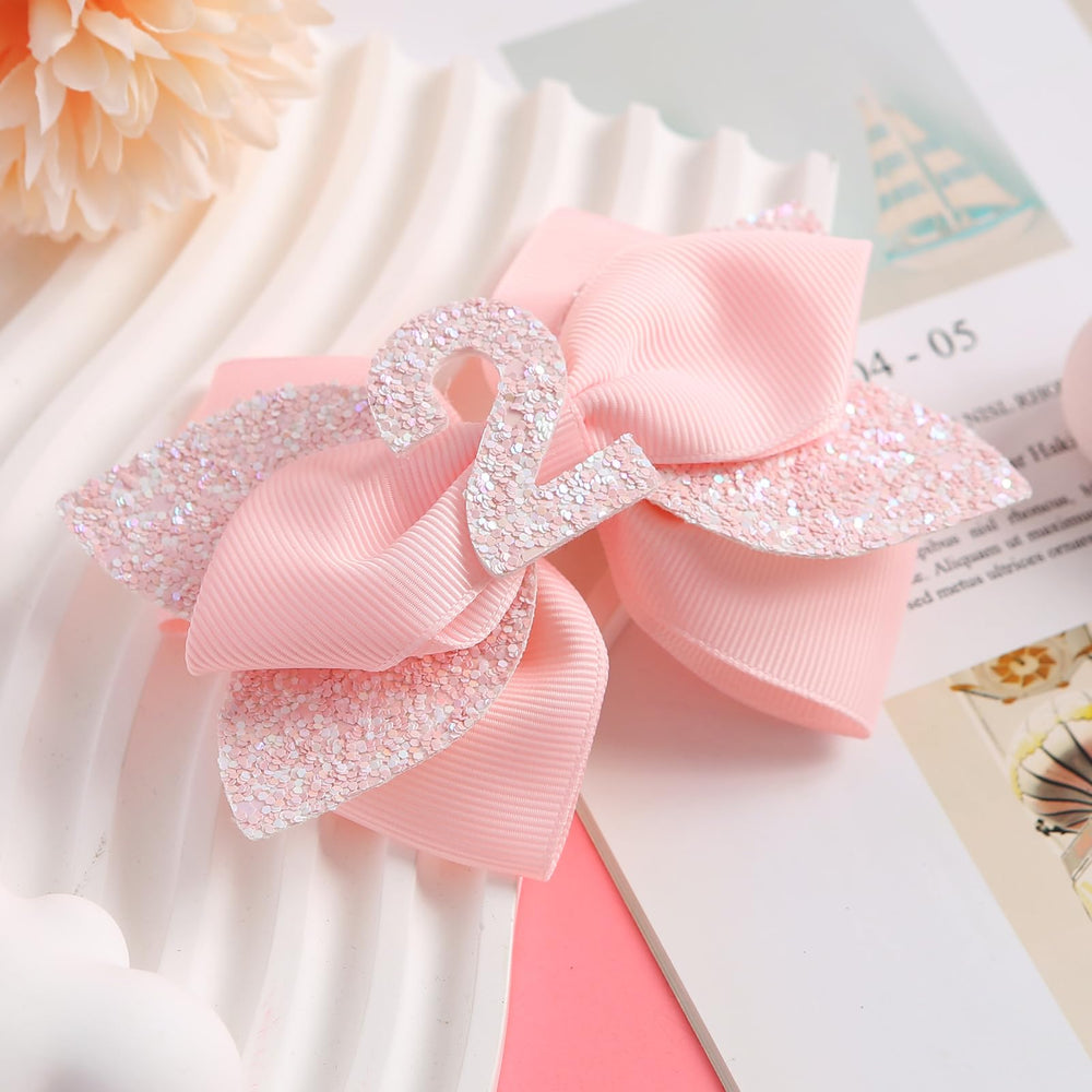 Jiaduo pink birthday bow 4-year style with metal clip for everyday wear.