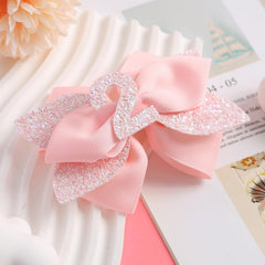 Jiaduo pink birthday bow 4-year style with metal clip for everyday wear.
