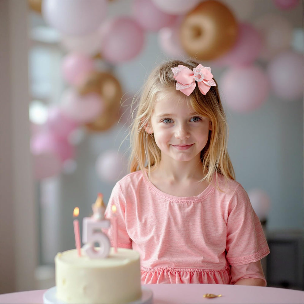 JiaDuo pink birthday bow for 5-year metal clip, perfect accessory for cake moments.