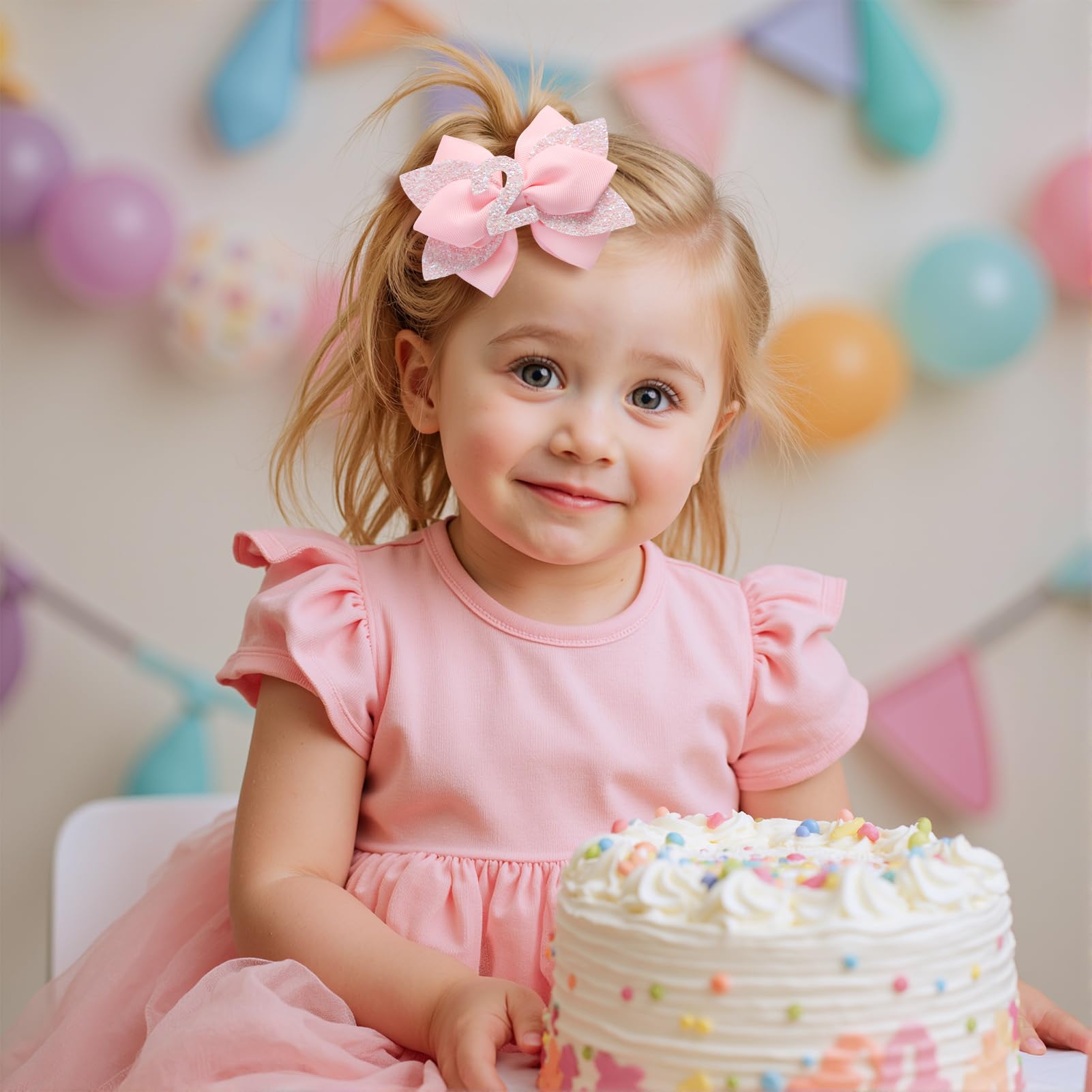 Jiaduo pink birthday bow 5-year style with metal clip for party-ready detail.