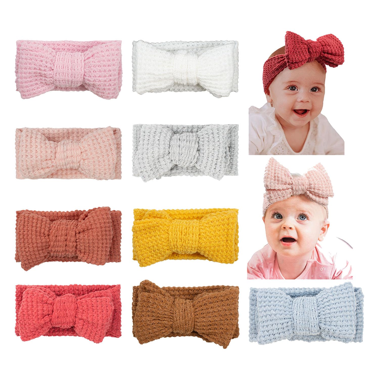 JIAHANG waffle turban head wrap with large bow in pink for newborn photography use