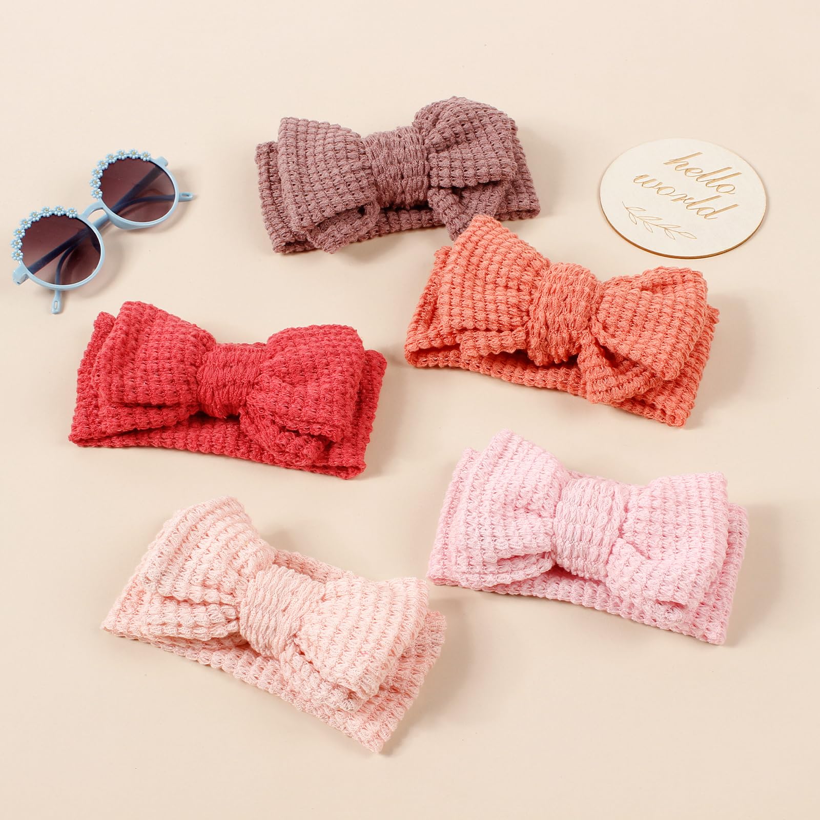 JIAHANG mint bow head wrap featuring stretchy waffle band for growing babies