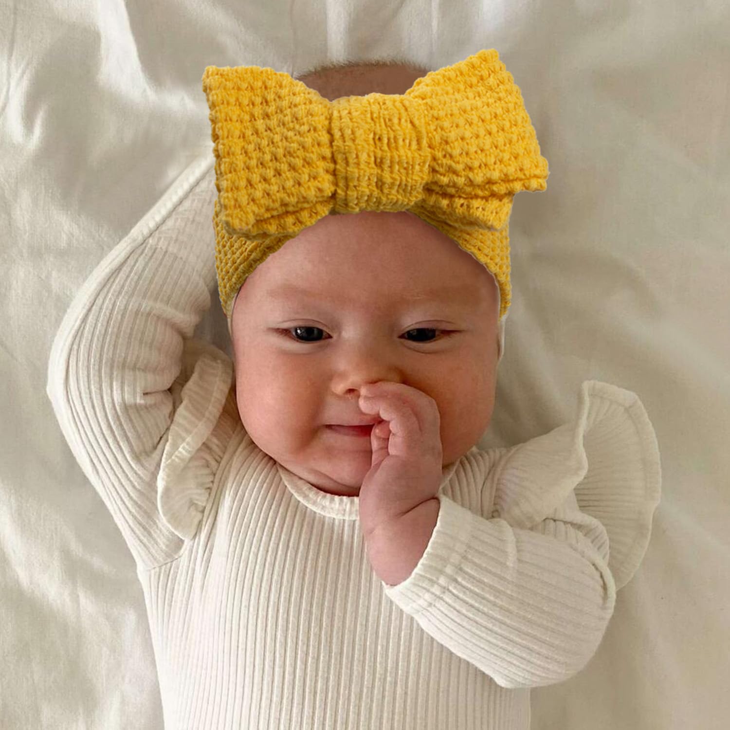 JIAHANG yellow waffle turban with bow for sunny day looks