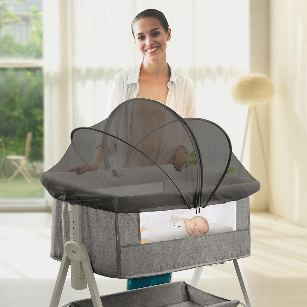 Jiangcha breathable bassinet cover creates a dry, comfortable sleep space.