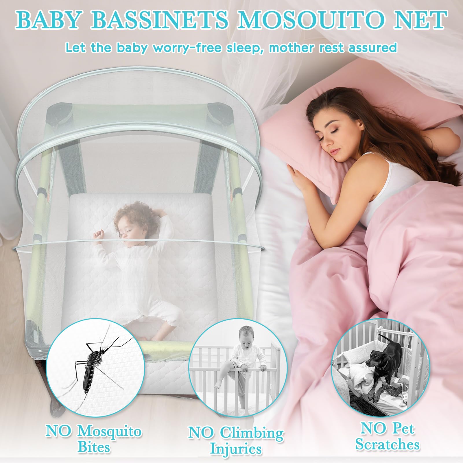Jiangcha lightweight travel net for cribs and playards on the go.