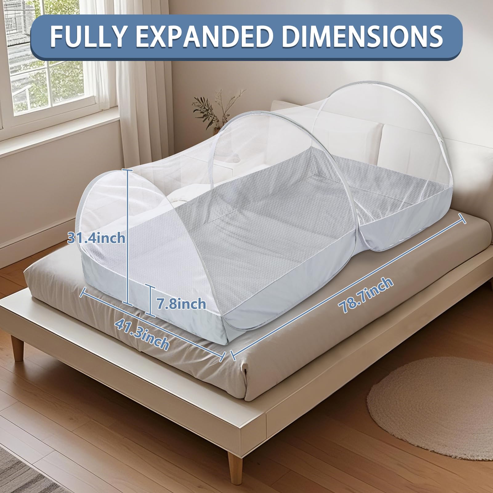 Jiangcha bed net fits 1.5-1.8 m beds for home or travel.