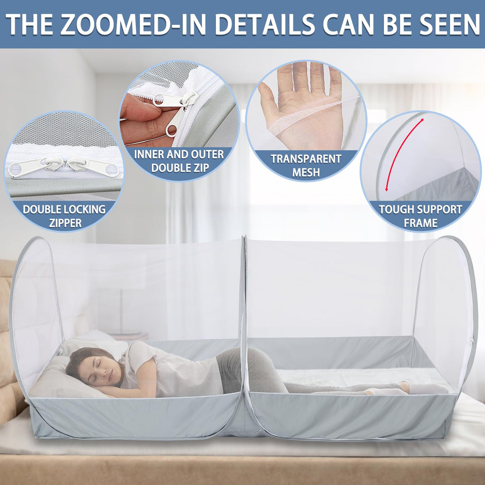 Jiangcha bed net folds compact into a round carry bag.