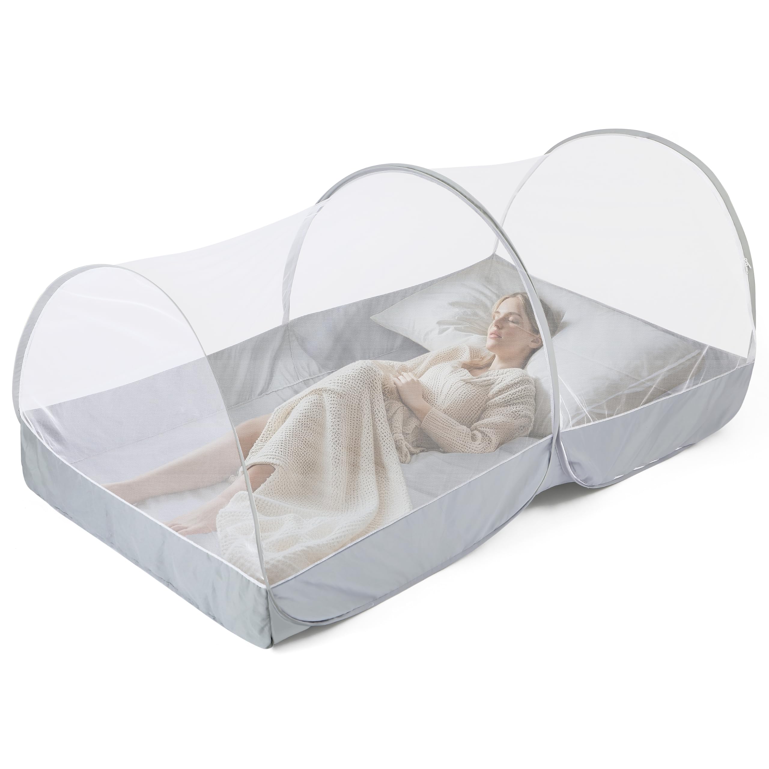 Jiangcha mosquito net bed opens automatically for effortless setup.