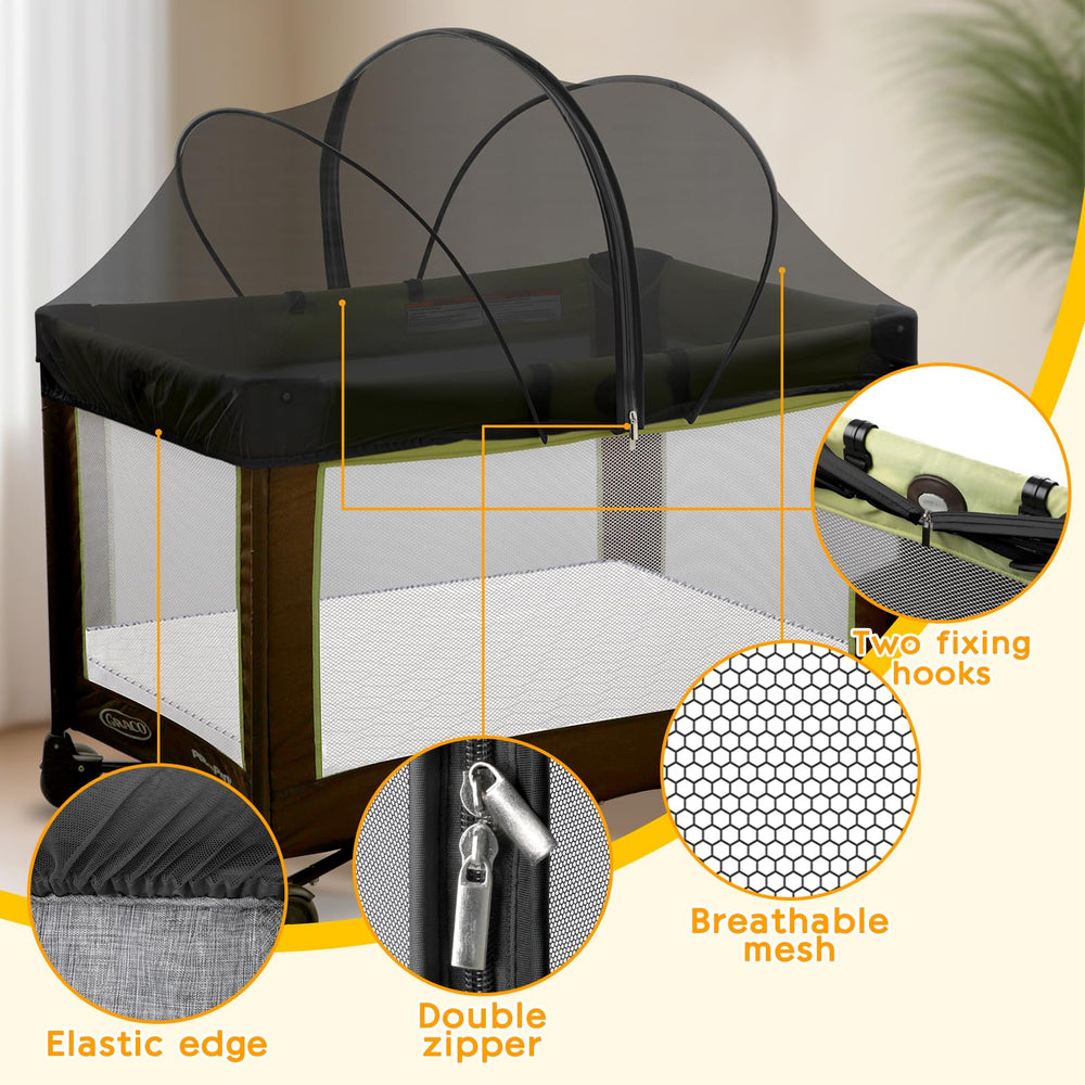 jiangcha pack and play cover breathable mesh close-up shows airflow and temperature control