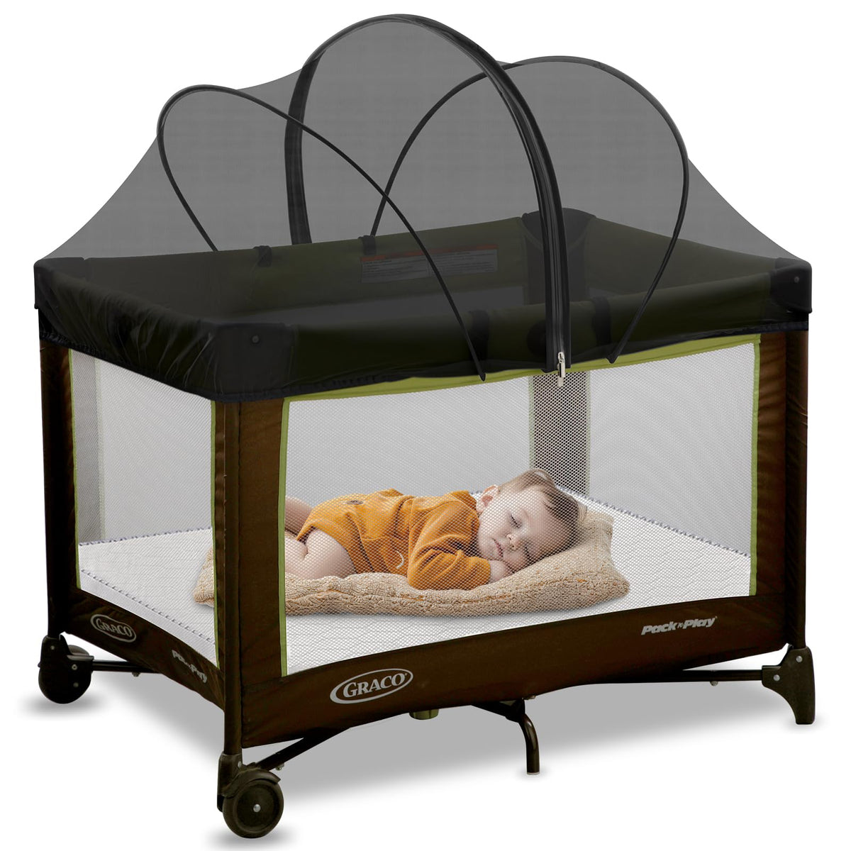 jiangcha pack and play cover mosquito net—closed view blocks mosquitoes for calmer naps