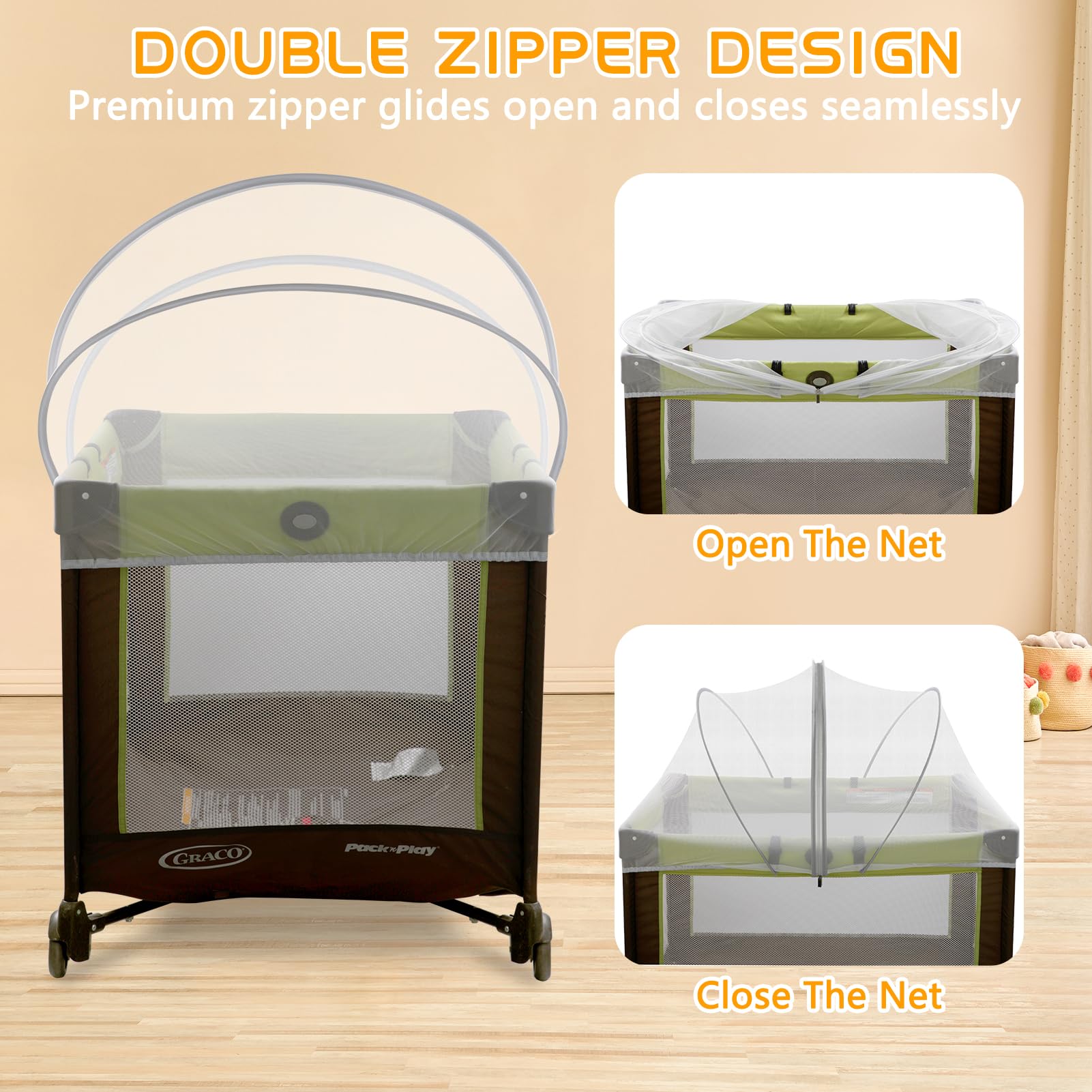 Jiangcha pack and play cover breathable mesh keeps interior comfortable.