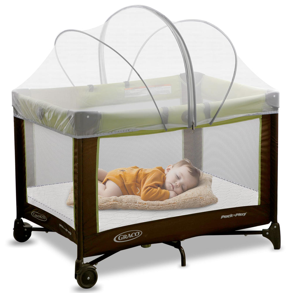 Jiangcha pack and play cover mosquito net shields baby from mosquitoes and dust.