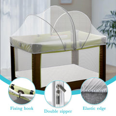 Jiangcha tent cover with elastic edges to adjust to bassinet sizes.