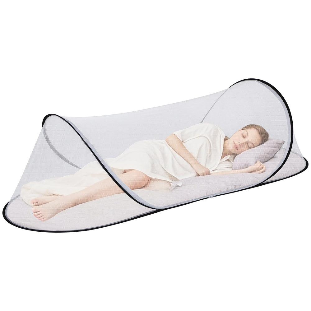 Jiangcha pop-up mosquito net for instant protection indoors or outdoors.