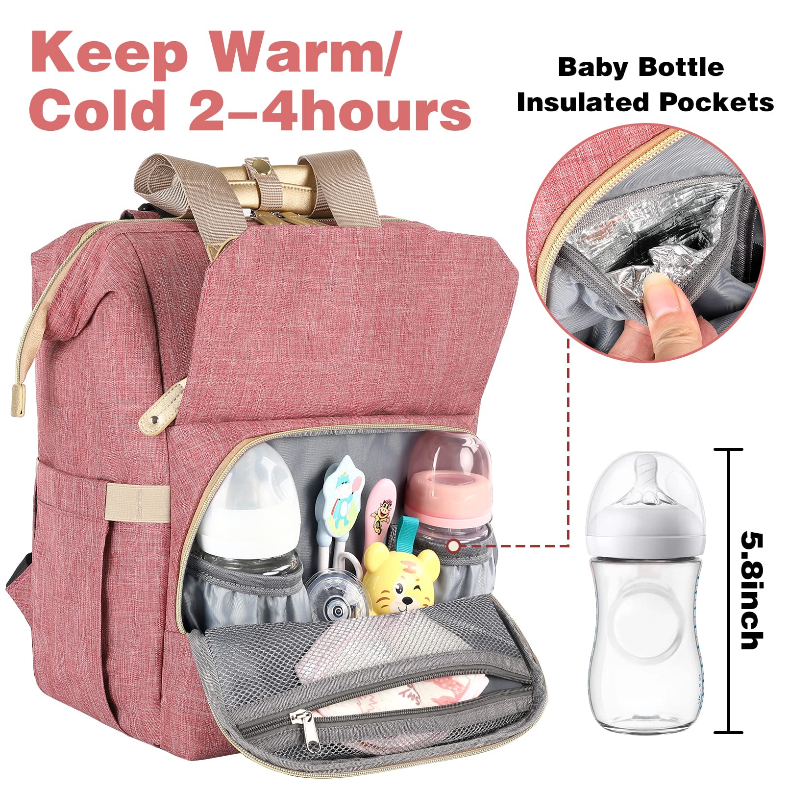 Jiefeike diaper bag backpack insulated pockets keep bottles warm or cool
