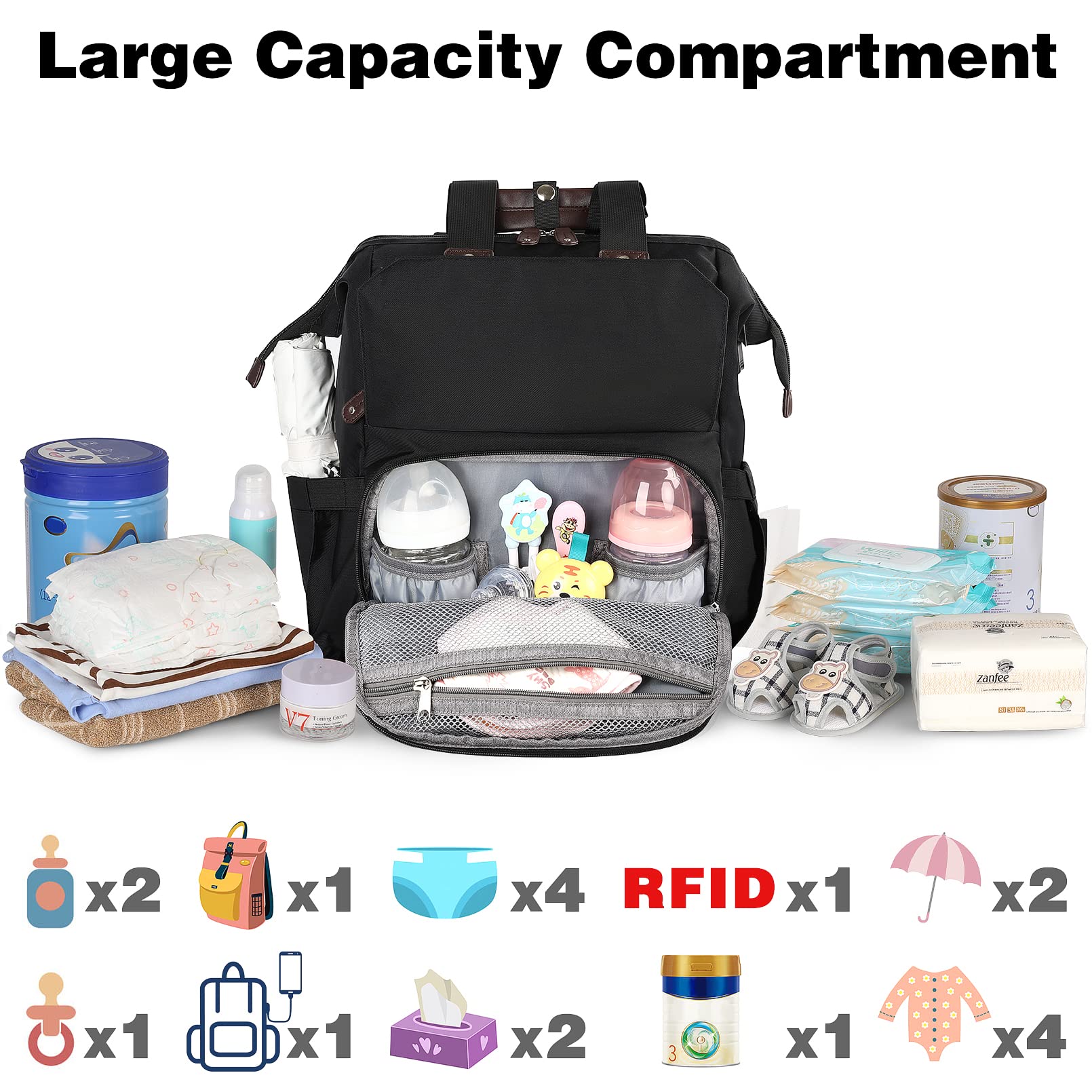 Jiefeike diaper bag backpack insulated pockets keep bottles warm or cold