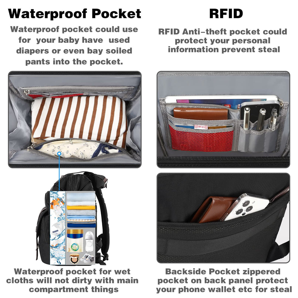 Jiefeike diaper bag backpack RFID pocket protects personal data