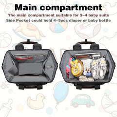 Jiefeike diaper bag backpack shows stroller straps and luggage strap for travelers