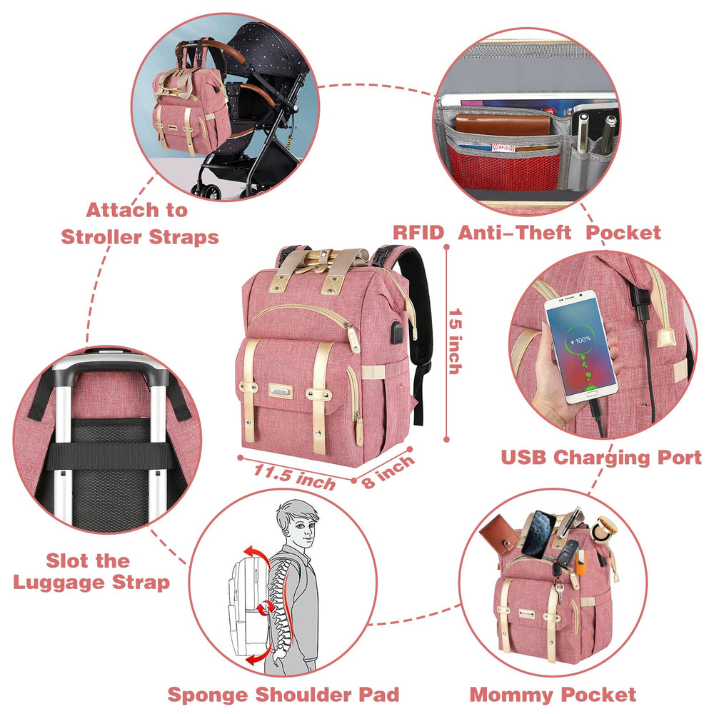 Jiefeike diaper bag backpack USB port for convenient phone charging