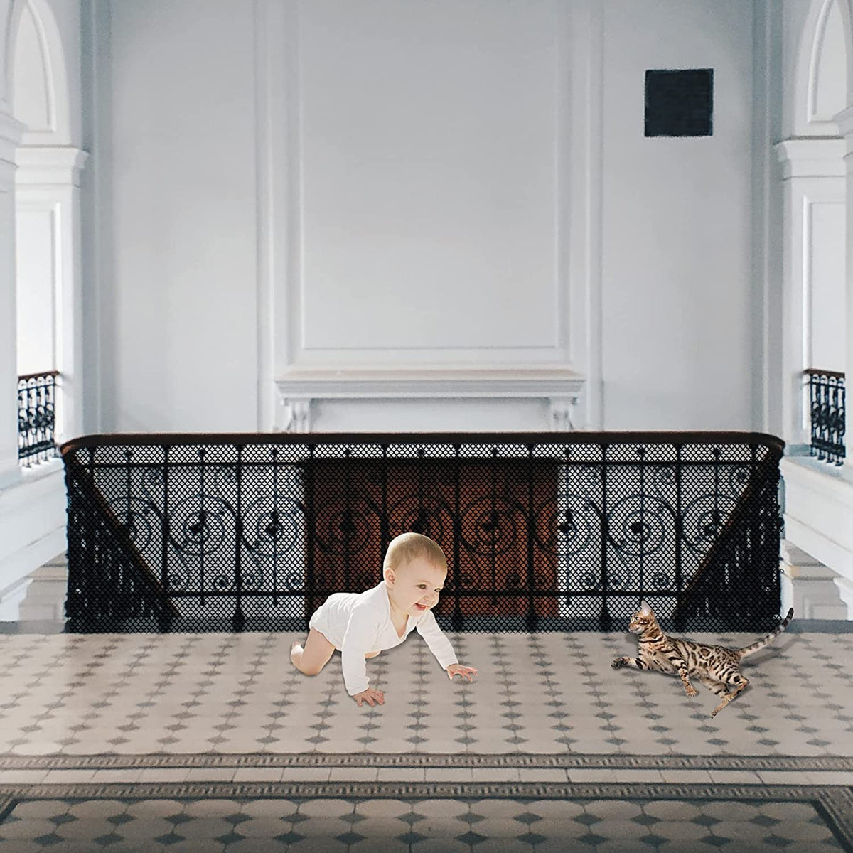 JIFTOK baby gate stairs mesh netting offers clear visibility and safety.