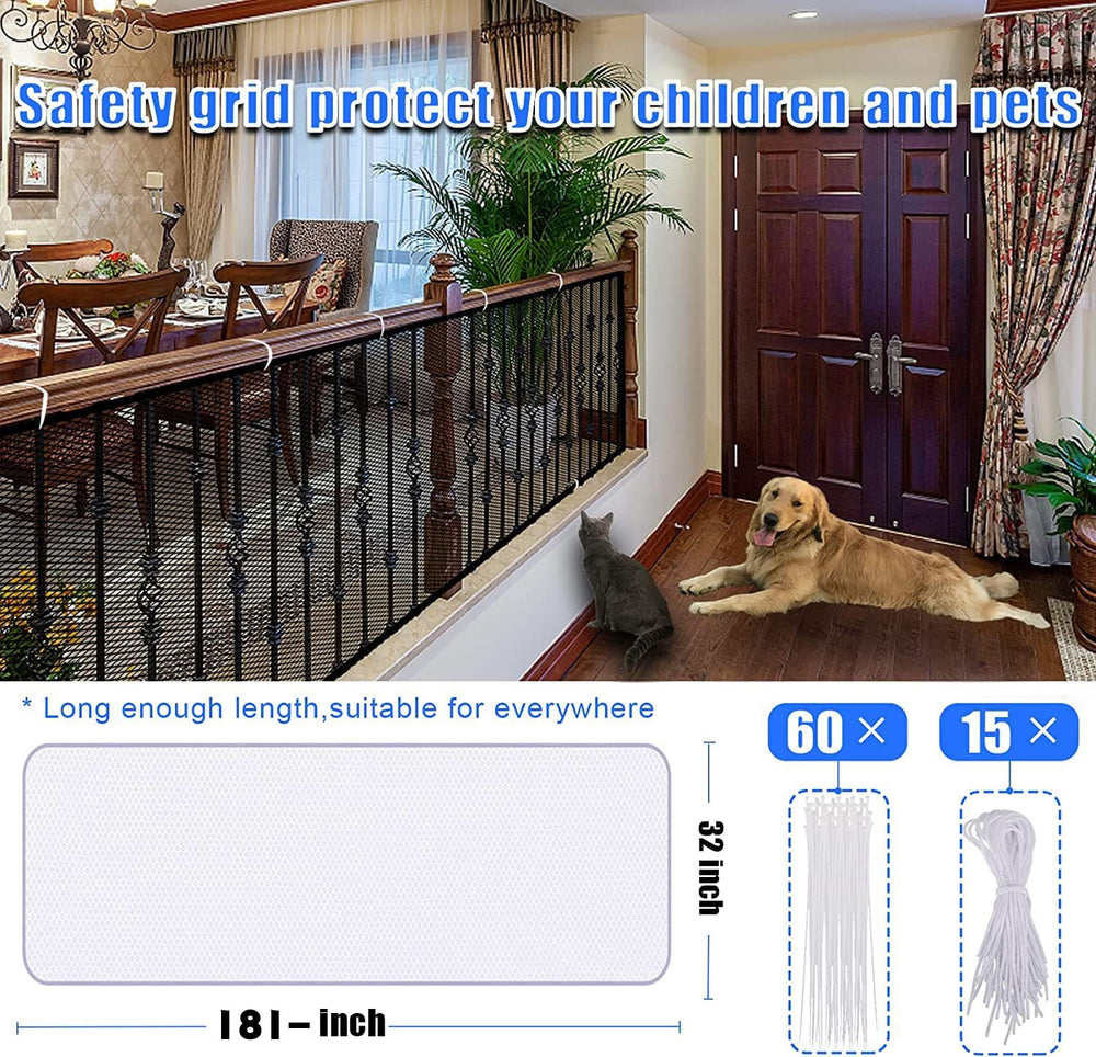 JIFTOK banister guarding net installed on balcony rail for pets.