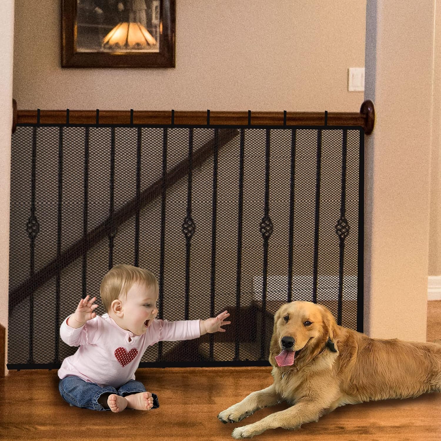 JIFTOK banister guard on stairs keeps kids and pets safe while staying visually unobtrusive.
