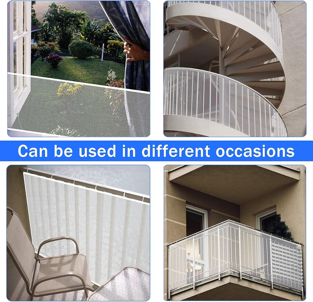 JIFTOK multi-use balcony safety net on railing post.