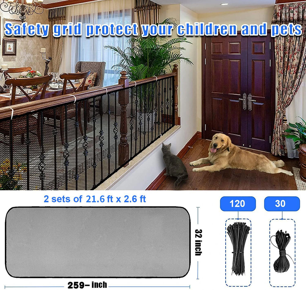 JIFTOK stair gate mesh netting displays honeycomb design and clarity