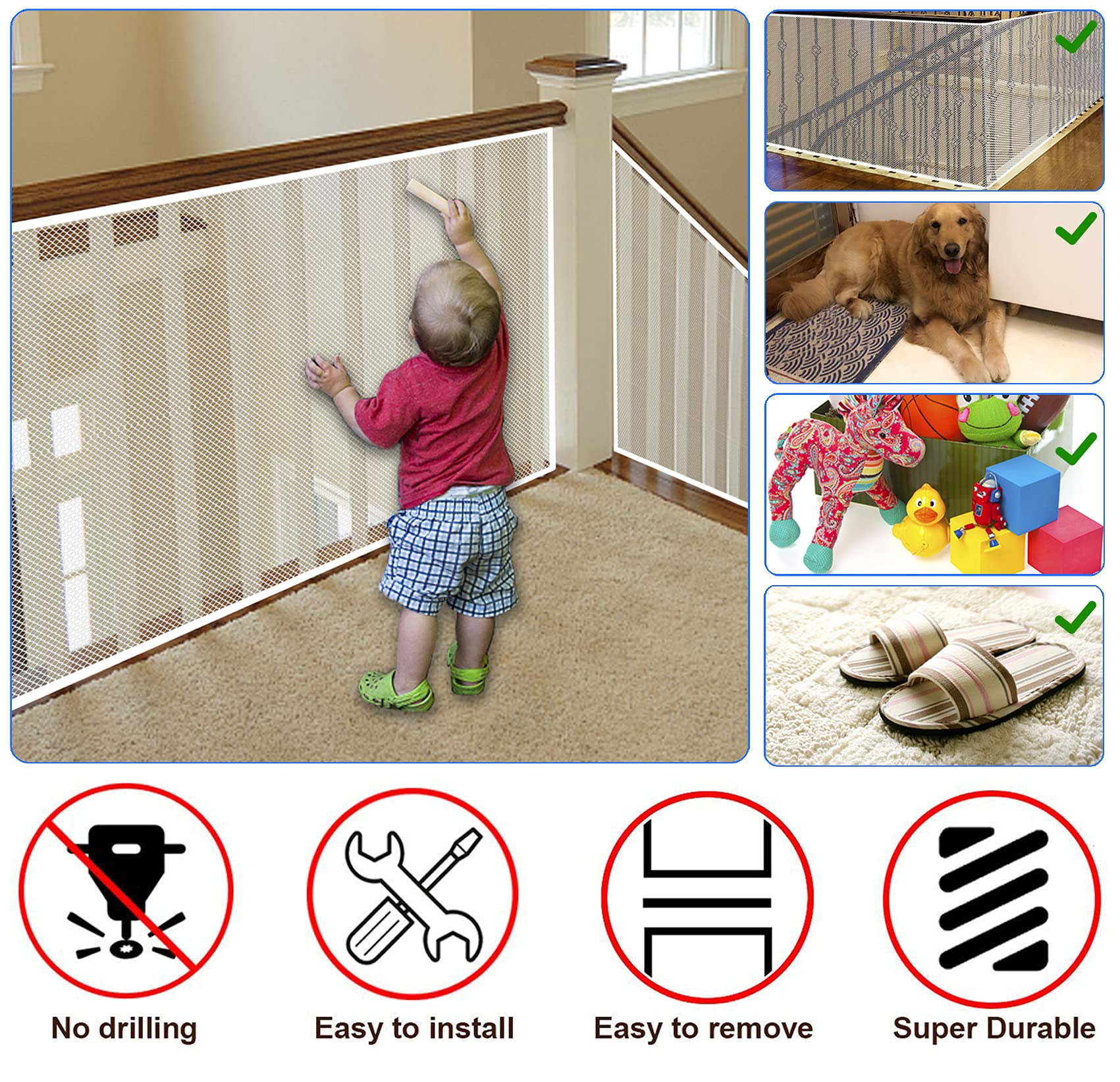 JIFTOK stairway safety net is tear-resistant for long-lasting use.