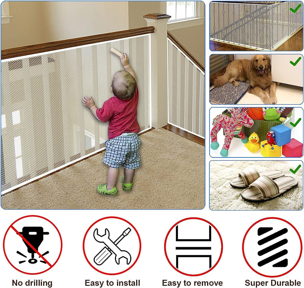 JIFTOK stairway safety net maintains visual openness while protecting children and pets.