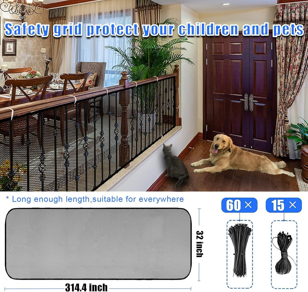 JIFTOK stair safety net shows tear-resistant mesh guarding gaps without blocking light.