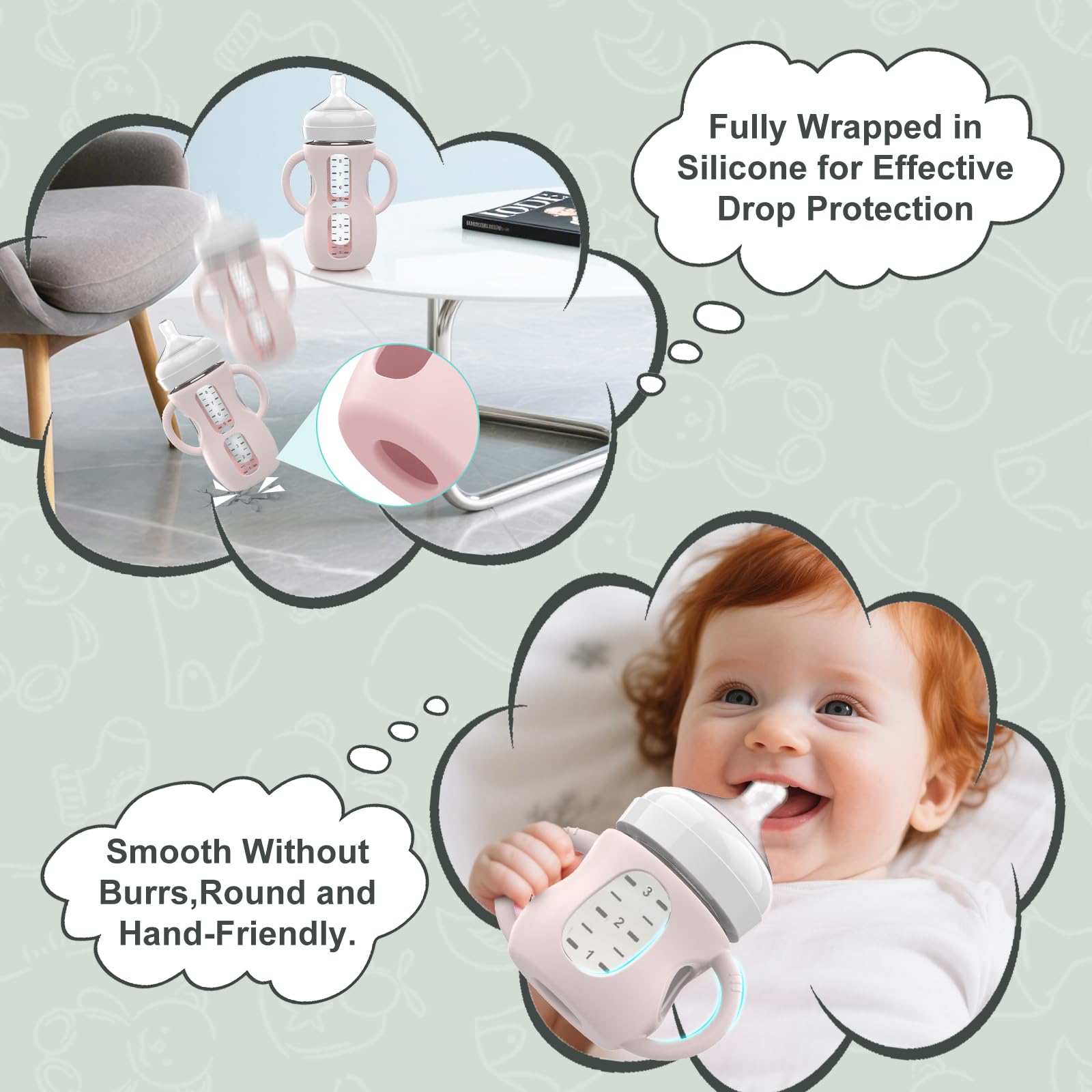 Jifvrnk dishwasher-safe bottle cover protects glass and cleans easily.