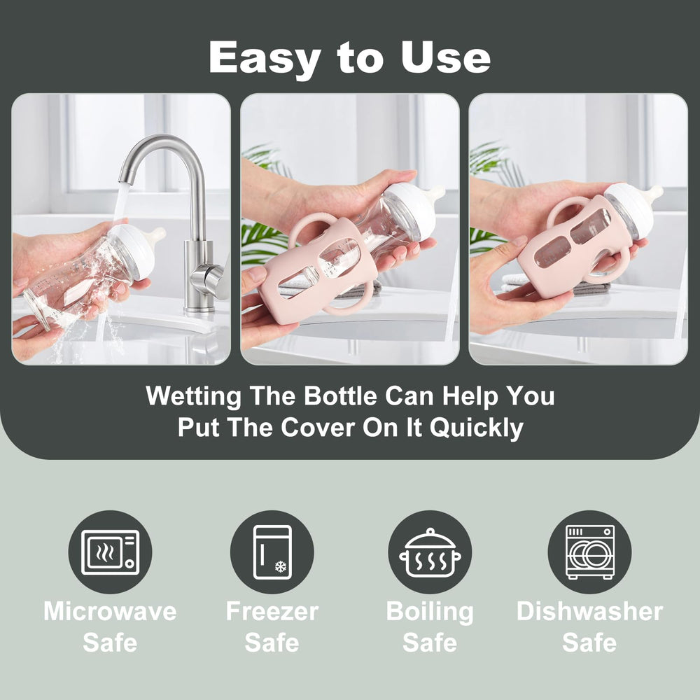 Jifvrnk easy-install elastic sleeve fits Philips Avent glass bottles securely.